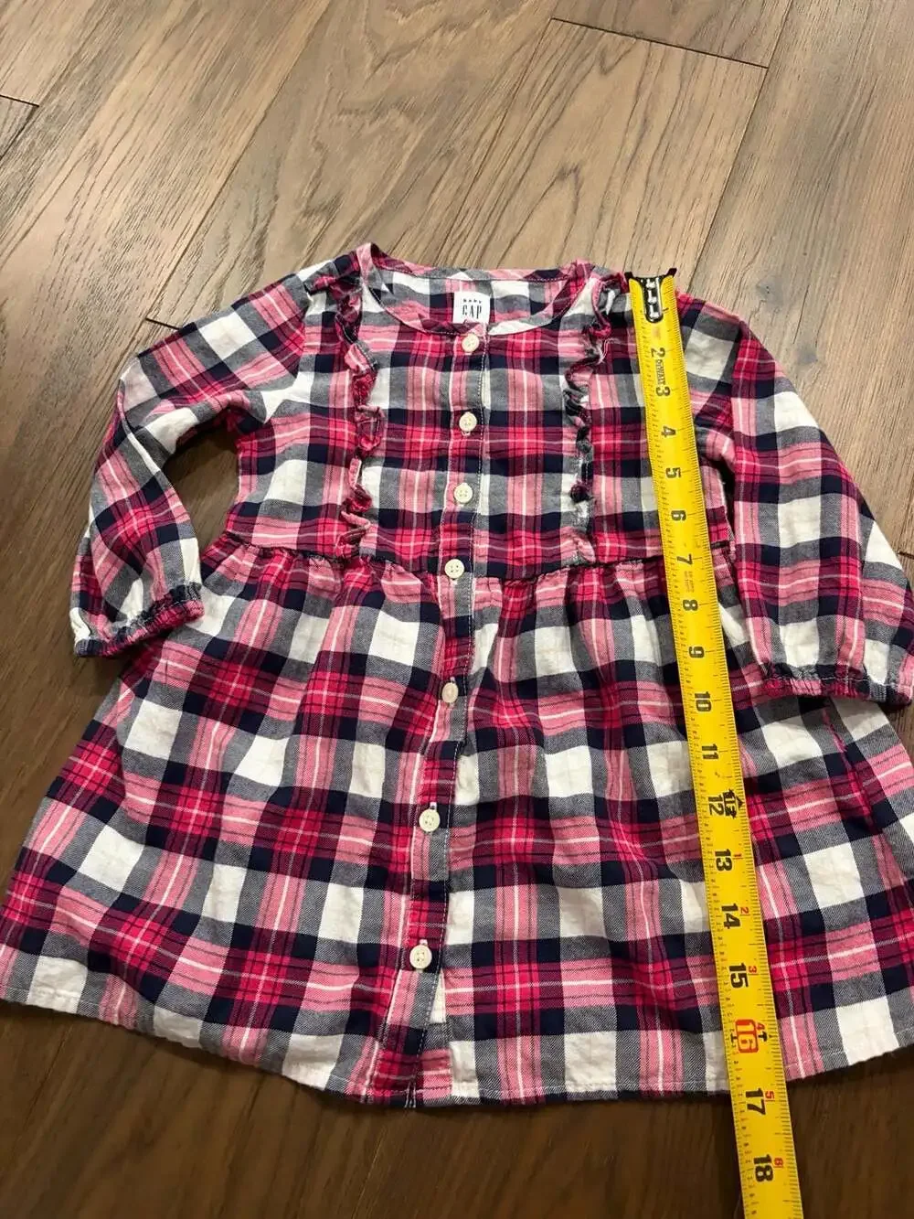 Baby Gap Plaid Ruffled Button-Down Toddler Dress, Pink/Navy, Size 2 Years